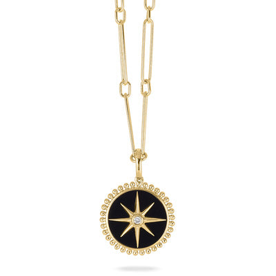 Pendant With Diamond And Black Onyx - Gold 18K 15mm