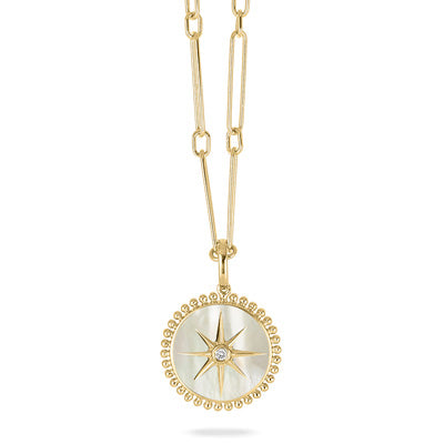 Pendant with Diamond and Mother of Pearl - Gold 18K 15mm
