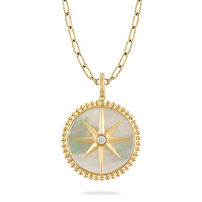 Pendant with Diamond and Mother of Pearl - Gold 18K 20mm