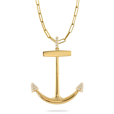 Anchor Pendant with Diamond - 18K