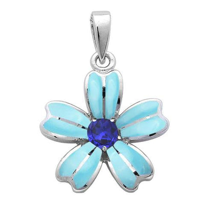 larimar and tanzanite cz flower sterling silver pendent