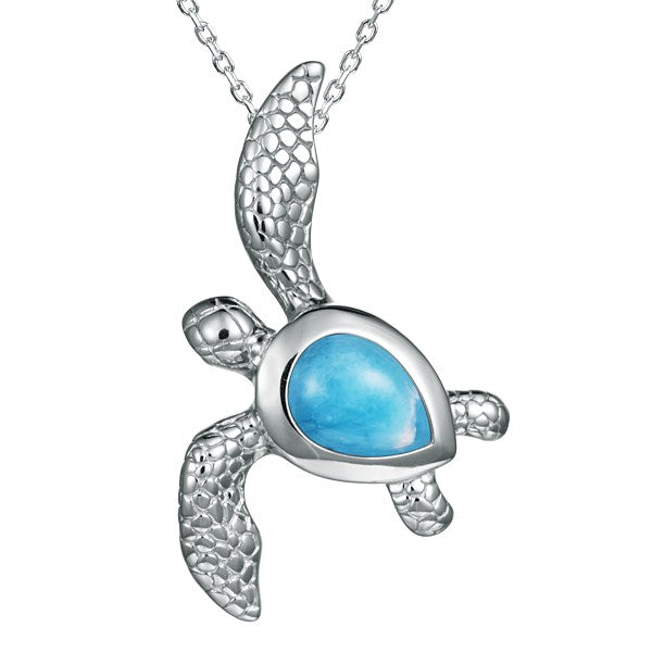 sterling silver larimar turtle pendant