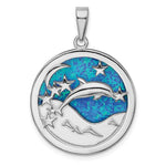Sterling Silver Rhod-plated Blue Created Opal Dolphins Pendant