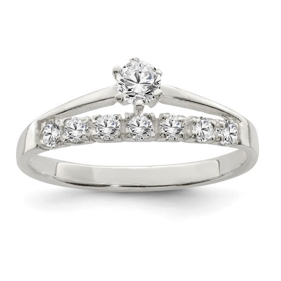 Sterling Silver Row and Solitaire CZ Ring