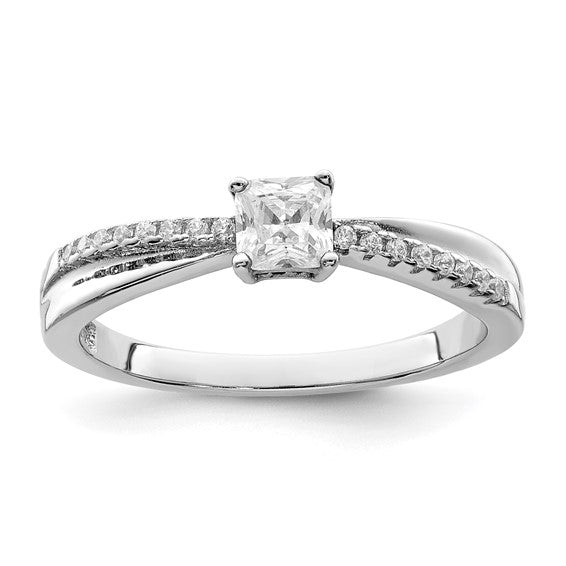 Sterling Silver Rhodium-plated Polished and CZ Ring