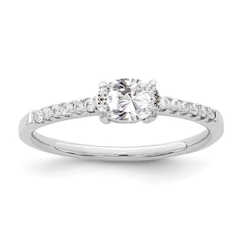 Sterling Silver Rhodium-plated Oval CZ Ring