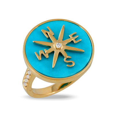 Compass Ring with Diamond and Turquoise - Gold 18K