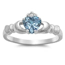 sterling silver claddagh  aquamarine cz ring