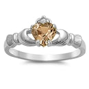 sterling silver claddagh champagne cz ring