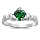 sterling silver claddagh emerald cz ring