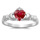 sterling silver claddagh ruby cz ring