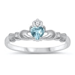 sterling silver claddagh ring aquamarine cz