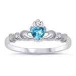 sterling silver claddagh ring blue topaz cz