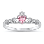 sterling silver claddagh ring pink cz