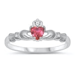 sterling silver claddagh ring ruby cz