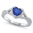 sterling silver heart ring blue sapphire cz