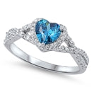 sterling silver heart ring blue topaz cz