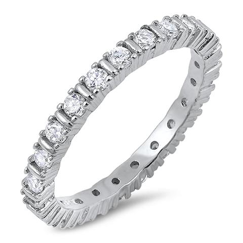4 prong round cz eternity band sterling silver ring