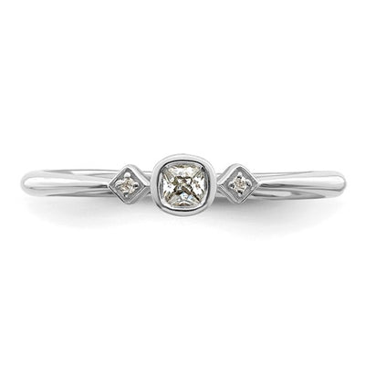 14K White Gold Petite 3-Stone Cushion-cut Diamond - Engagement Ring