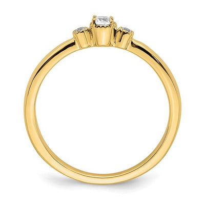 14K Beaded Edge Petite 3-Stone Round Diamond - Engagement Ring