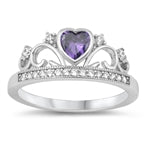 sterling silver heart crown ring amethyst cz