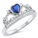 sterling silver heart crown ring sapphire cz