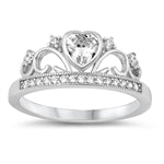 sterling silver heart crown ring clear cz