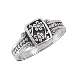 sterling silver flower ring with scrolls and dots
