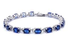 oval cut blue sapphire cz sterling silver bracelet 7 1/4 long