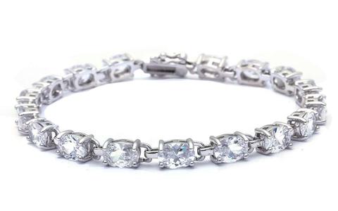 Oval cut clear CZ sterling silver bracelet 7 1/4 long
