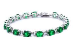 Oval cut Emerald CZ sterling silver bracelet 7 1/4 long
