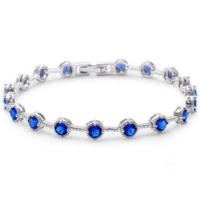 Elegant 7''round Blue Sapphire CZ sterling silver tennis bracelet