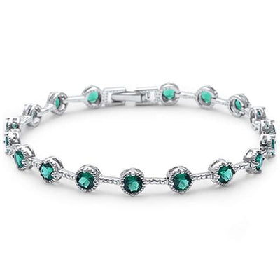 Elegant 7'' round Emerald CZ sterling silver tennis bracelet