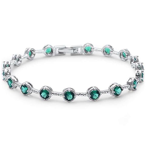 Elegant 7'' round Emerald CZ sterling silver tennis bracelet