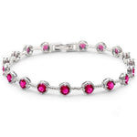 Elegant 7'' round Ruby CZ sterling silver tennis bracelet