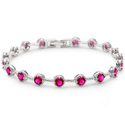 Elegant 7'' round Ruby CZ sterling silver tennis bracelet