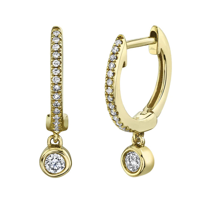 Bezel Charm Diamond Huggie Earrings