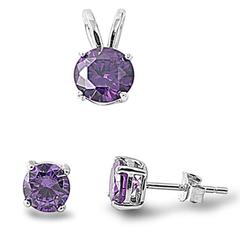 sterling silver amethysts cz earring and pendent set