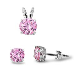 sterling silver pink cz earring and pendant set