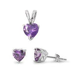 sterling silver amethysts heart cz  earring and pendent set