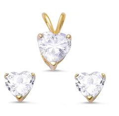 sterling silver clear cz gold overlay earring and pendant set