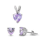sterling silver light amethyst heart cz earring and pendent set