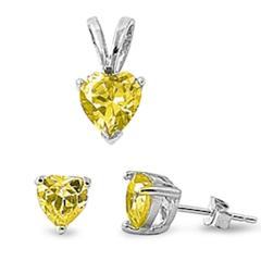 sterling silver yellow topaz heart cz earring and pendent set