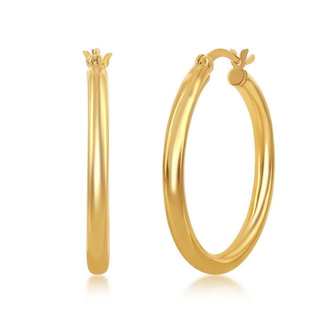 sterling silver/ gold plated 3/30 mm high polish hoop earrings
