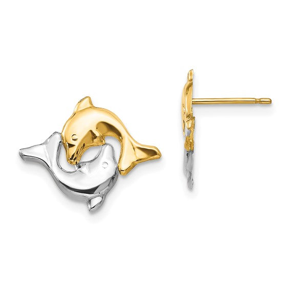 14K Madi K with Rhodium Dolphin Post Earrings