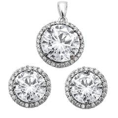 halo clear cz earring and pendent sterling silver set
