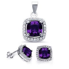 Sterling Silver Amethyst CZ earring and pendant set