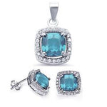 sterling silver blue topaz cz earring and pendant set