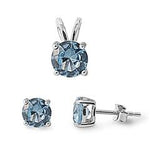 sterling silver aquamarine cz earring and pendant set
