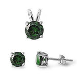 sterling silver emerald cz earring and pendant set